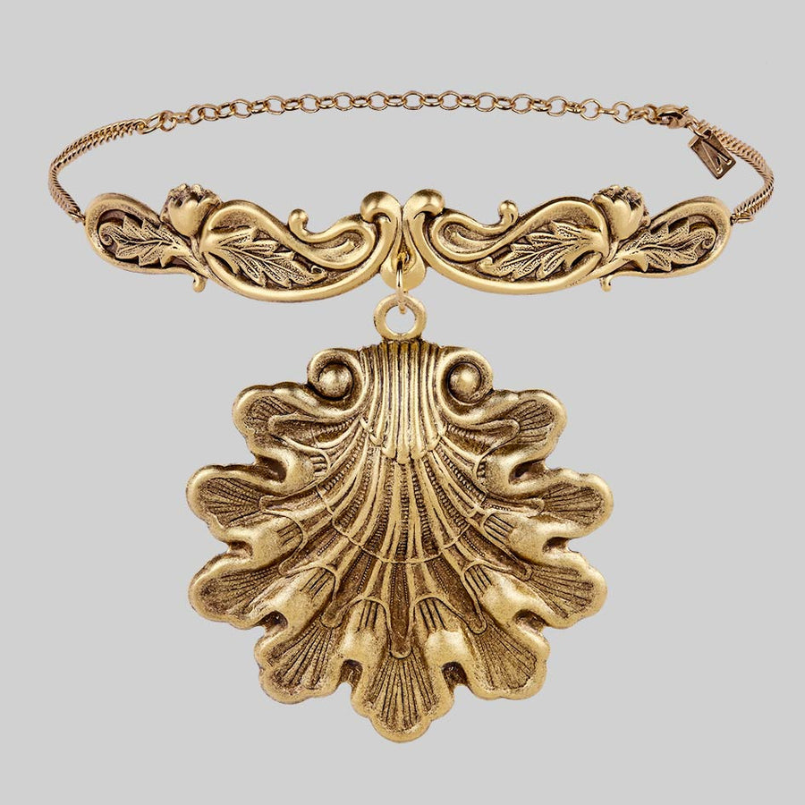 SYRENA. Ornate Seashell Choker - Gold