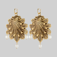 ornate pearl antique oversized shell hoop earrings gold