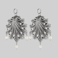 ornate pearl antique oversized shell hoop earrings silver