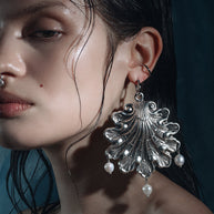 ornate pearl antique oversized shell hoop earrings silver