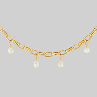 ornate gold plated chain necklace with ivory pearl drops