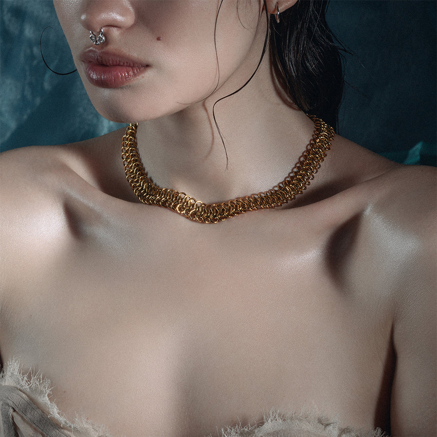SPINOUS. Chunky Woven Link Chain - Gold tactile woven link chunky chain gold necklace