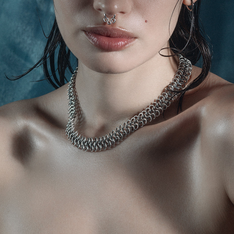 tactile woven link chunky chain silver necklace