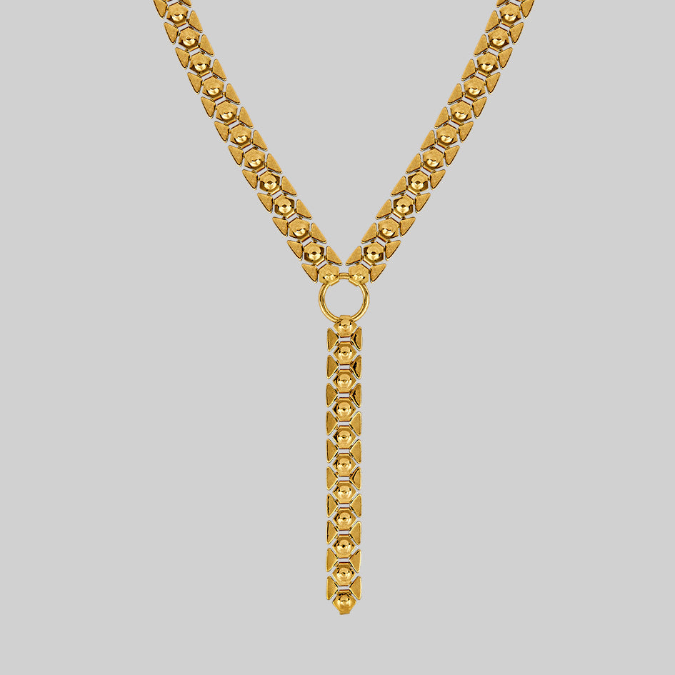 Gold statement lariat chain