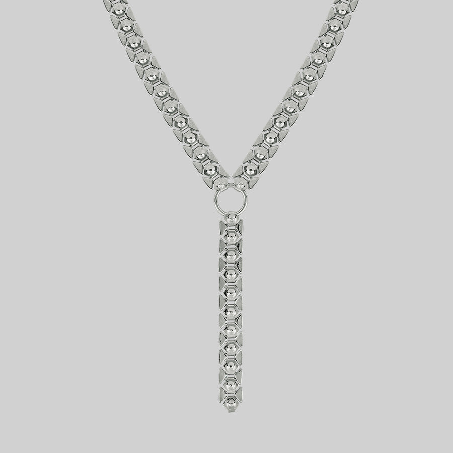 Chunky antique silver chain lariat neckalce