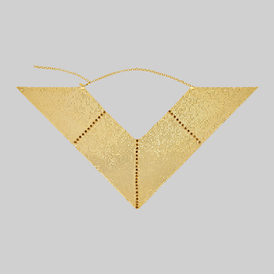 Stark gold armoured gorget collar laid flat