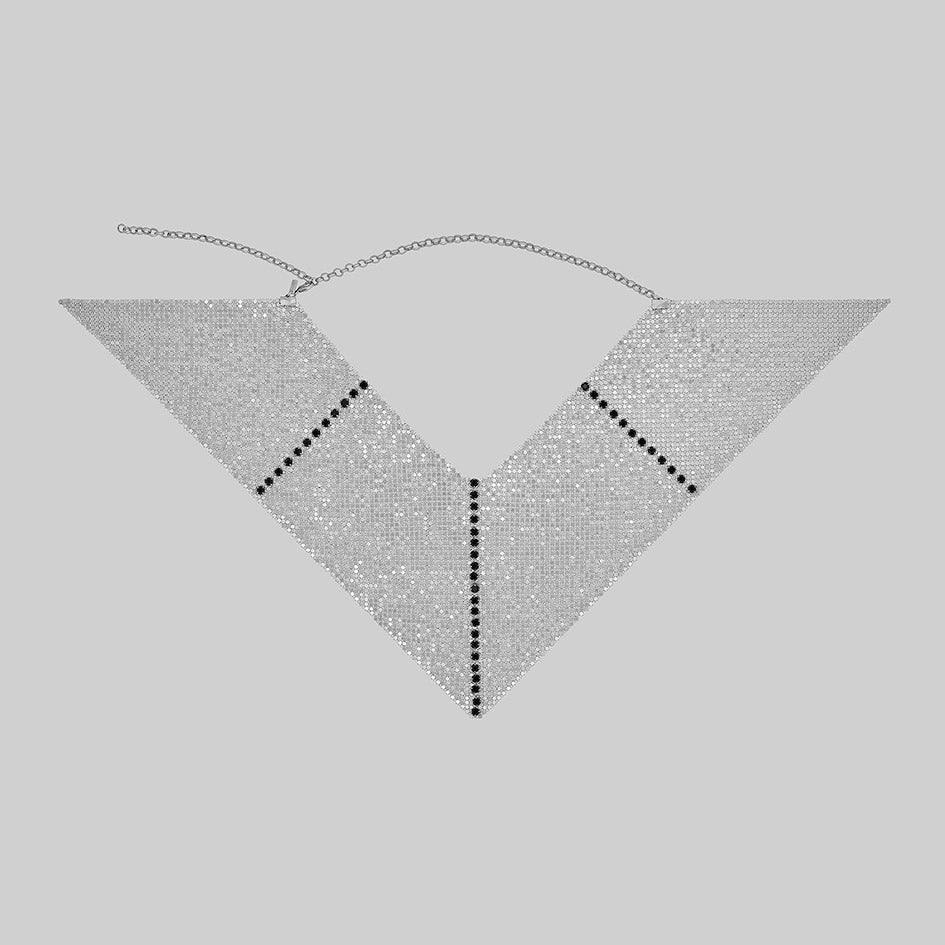 Stark silver armoured gorget collar laid flat