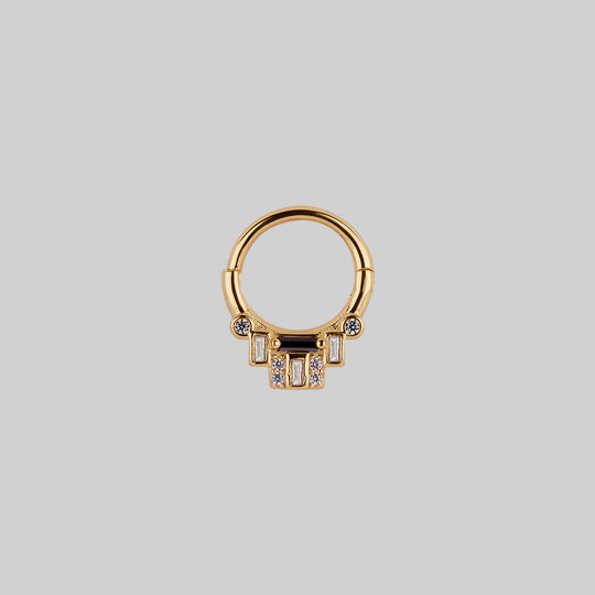 STATELY. Deco Black Spinel Septum Clicker Ring - Gold