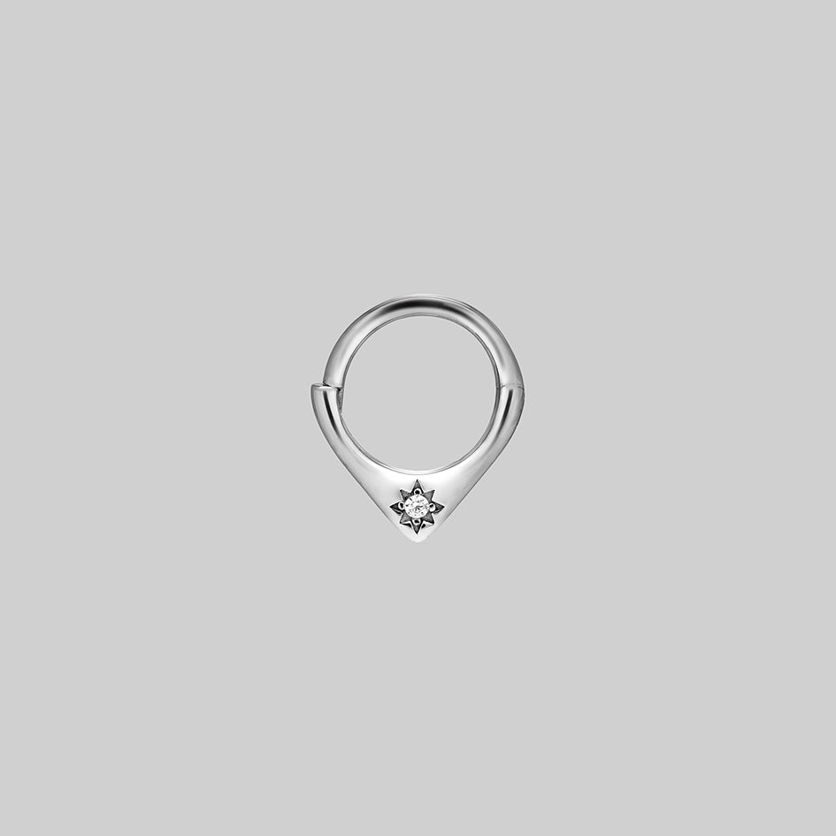 Silver gothic star gemstone chevron clicker septum ring
