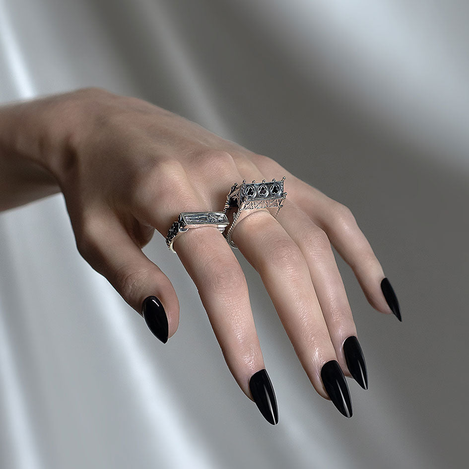 Gothic Cathedral Double Silver Ring Secret Tomb Design