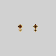 gold tiny fleur-de-lis garnet stud earrings