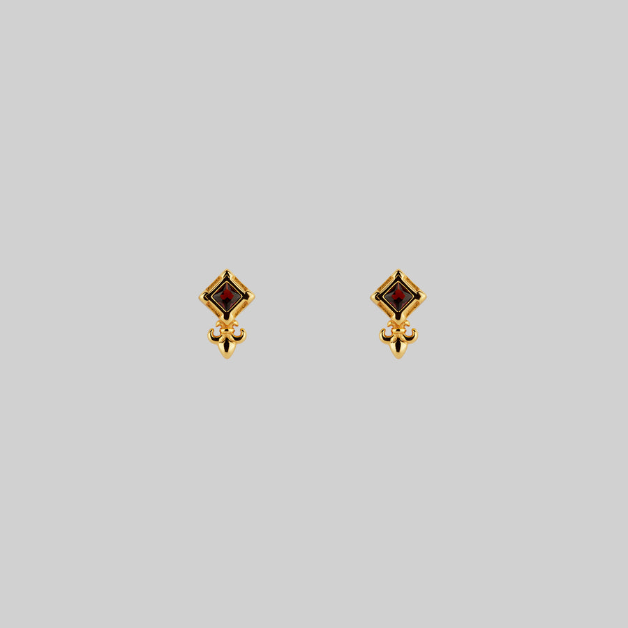 SCORN. Tiny Garnet Stud Earrings - Gold