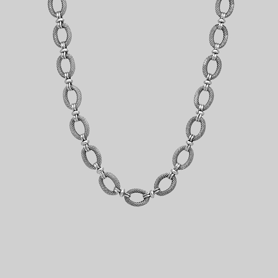 Silver textured snakeskin chain necklace
