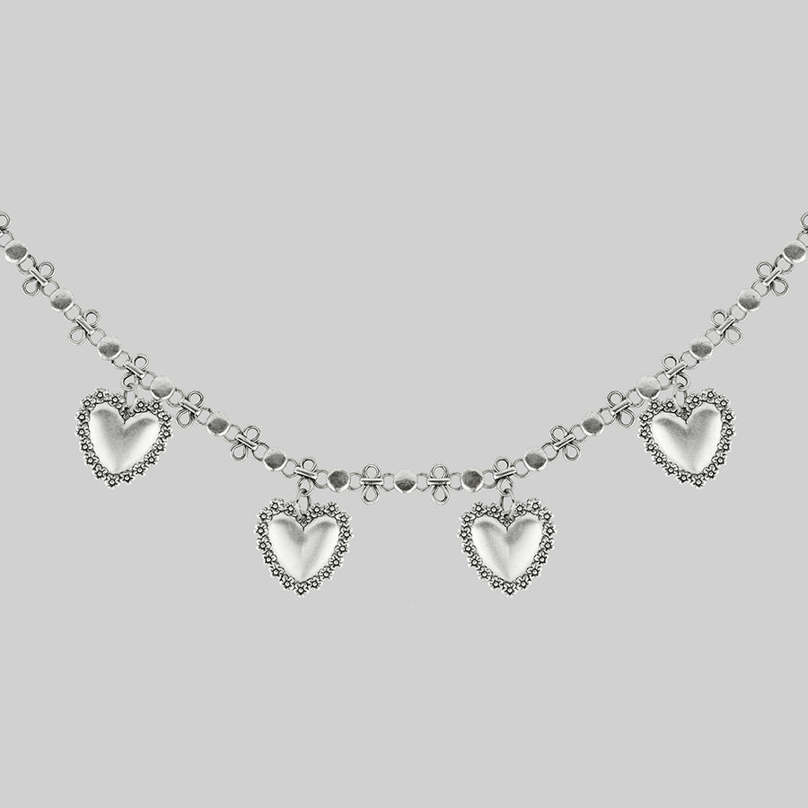 ROYAL FLUSH. Floral Heart Charm Collar - Silver