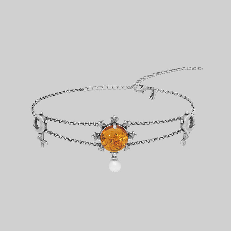 Solaris-silver amber sun pearl star gemstone bracelet
