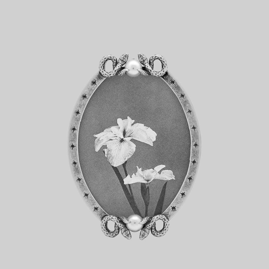 Silver gothic pearl snake mini photo frame
