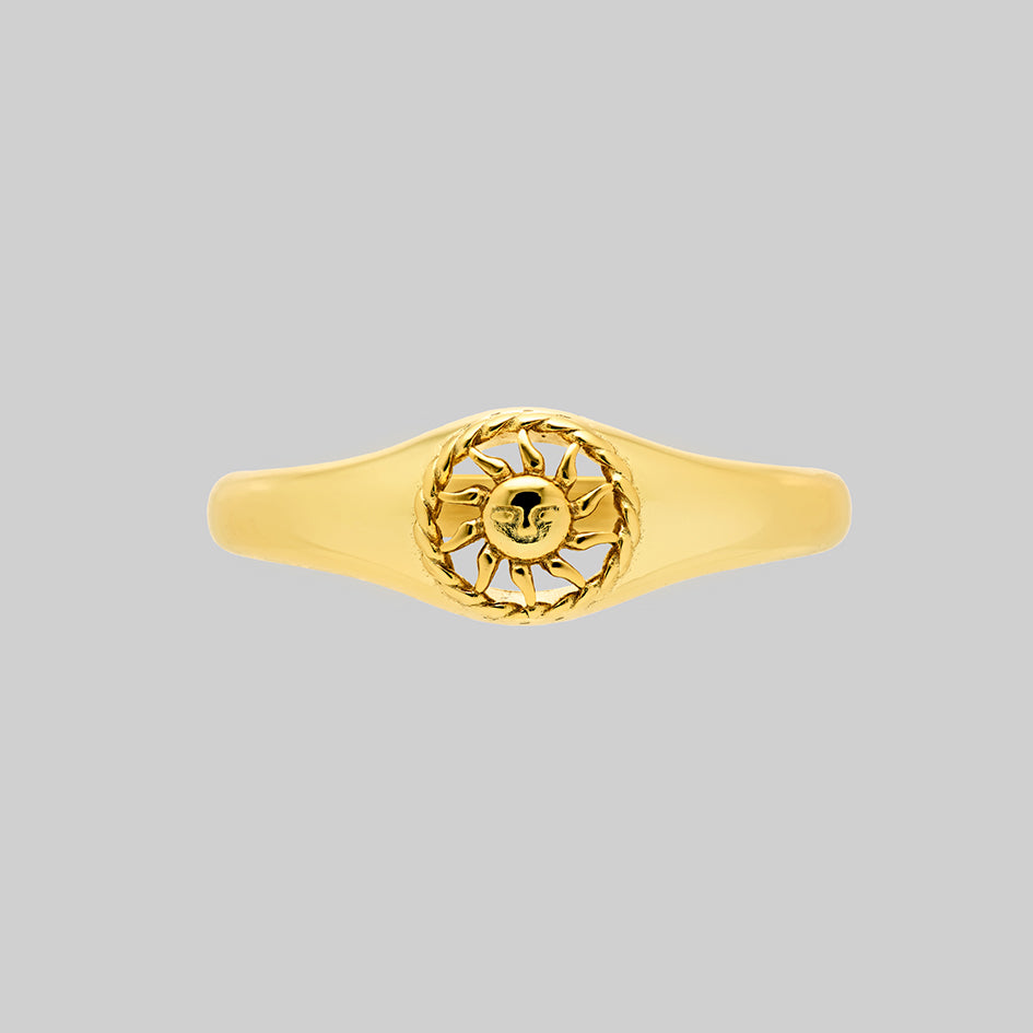 Gold sun signet celestial gothic ring