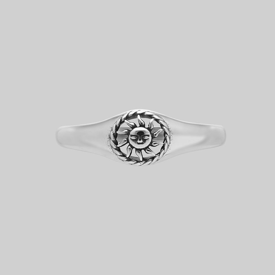 Silver celestial gothic sun signet ring
