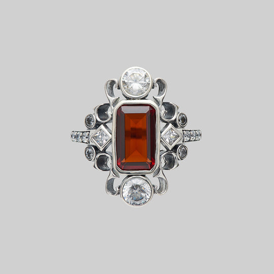 TAUNT. Thorn & Garnet Cocktail Ring - Silver