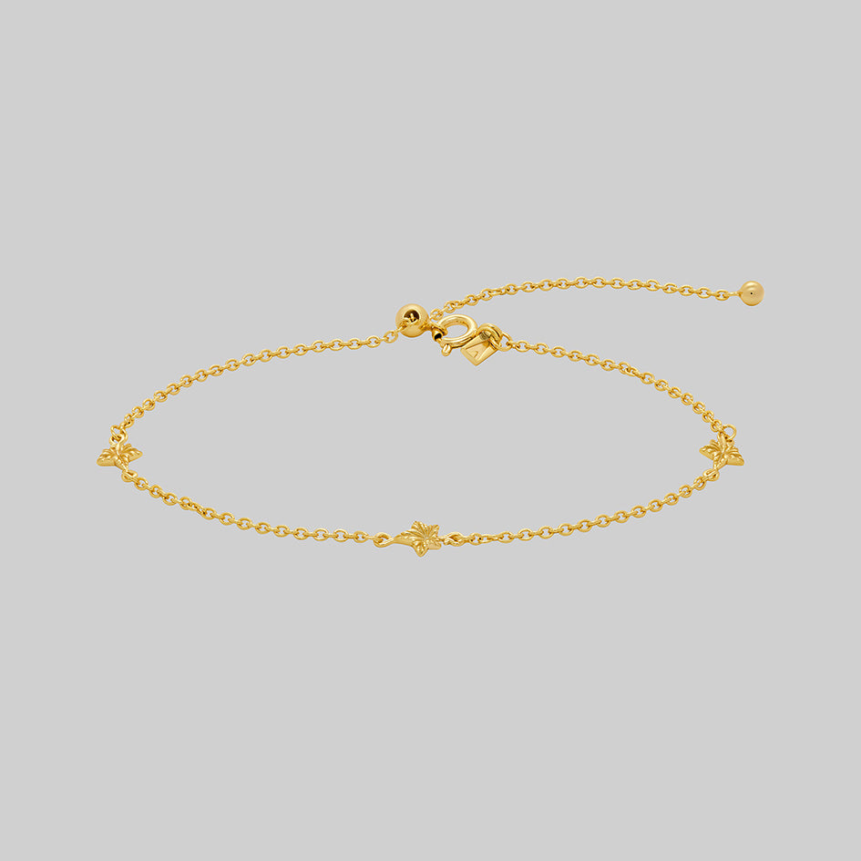 Gold tiny ivy leaf chain bracelet with adjustable slider