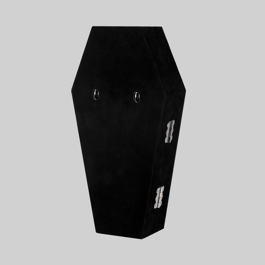The Black Velvet Coffin Jewellery Cabinet black velvet coffin ring cabinet back