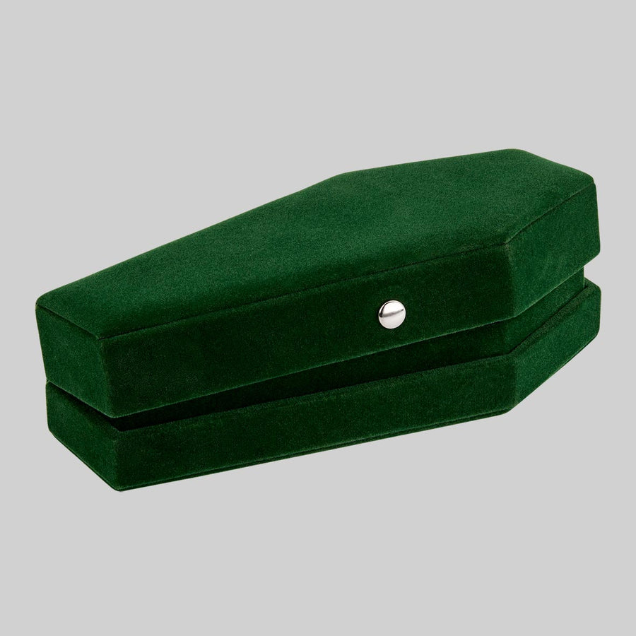 The Moss Green Velvet Coffin Ring Case green velvet coffin ring case
