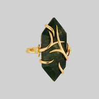gold twisted green gemstone ring