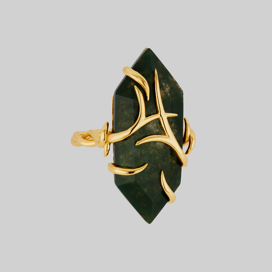 The Swamp Roots Gemstone Ring - Gold gold twisted green gemstone ring