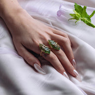 moss agate oversized gemstone gold ring