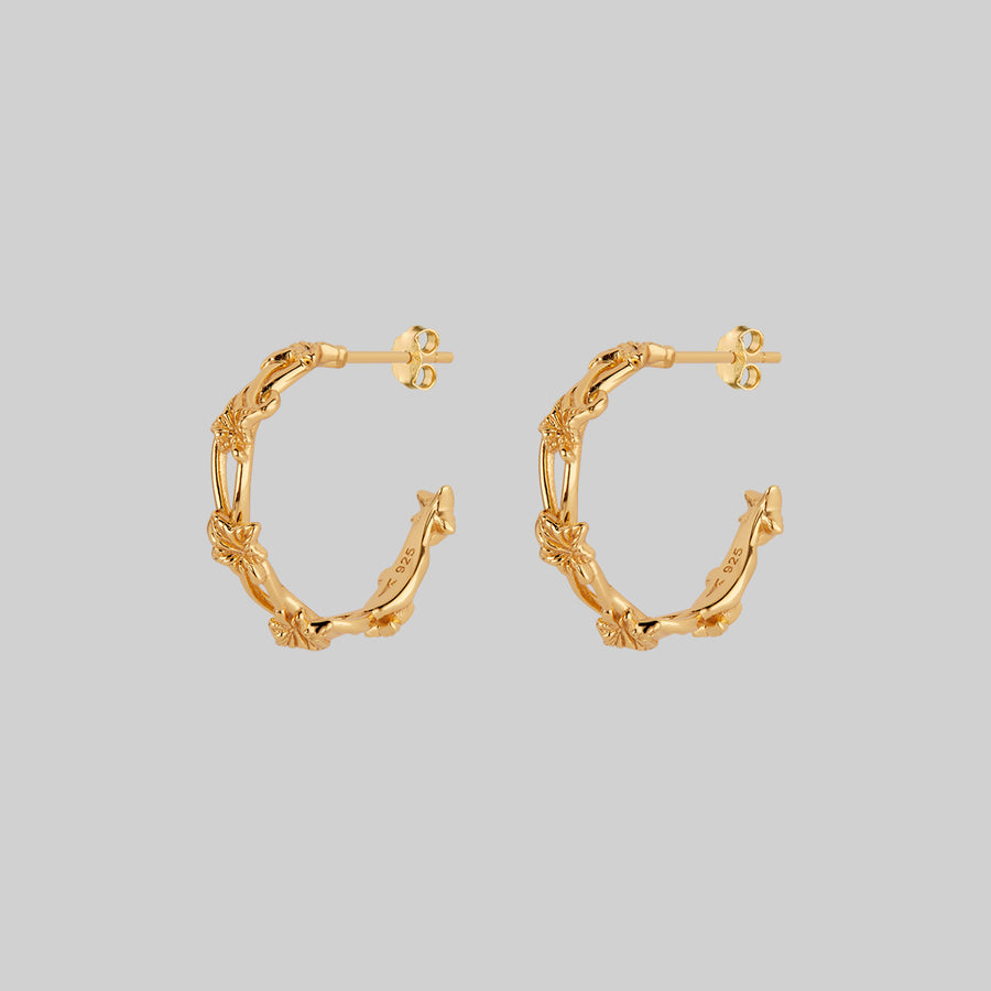 VALERIAN. Climbing Ivy Hoop Earrings - Gold climbing ivy leaf hoop earrings gold