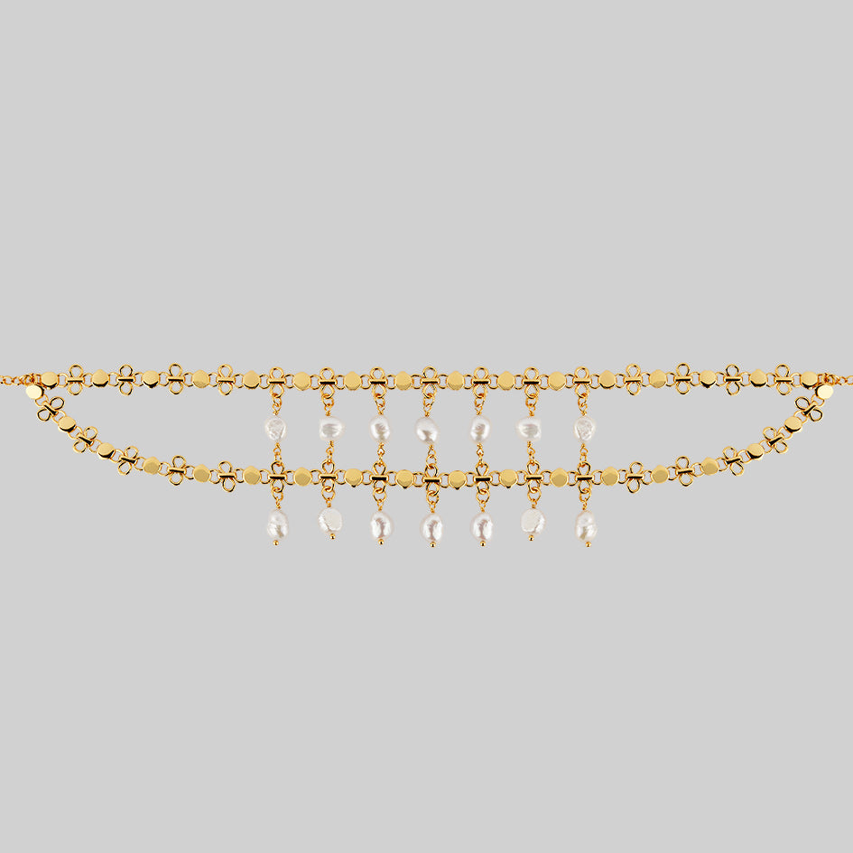 gold pearl drop chain choker