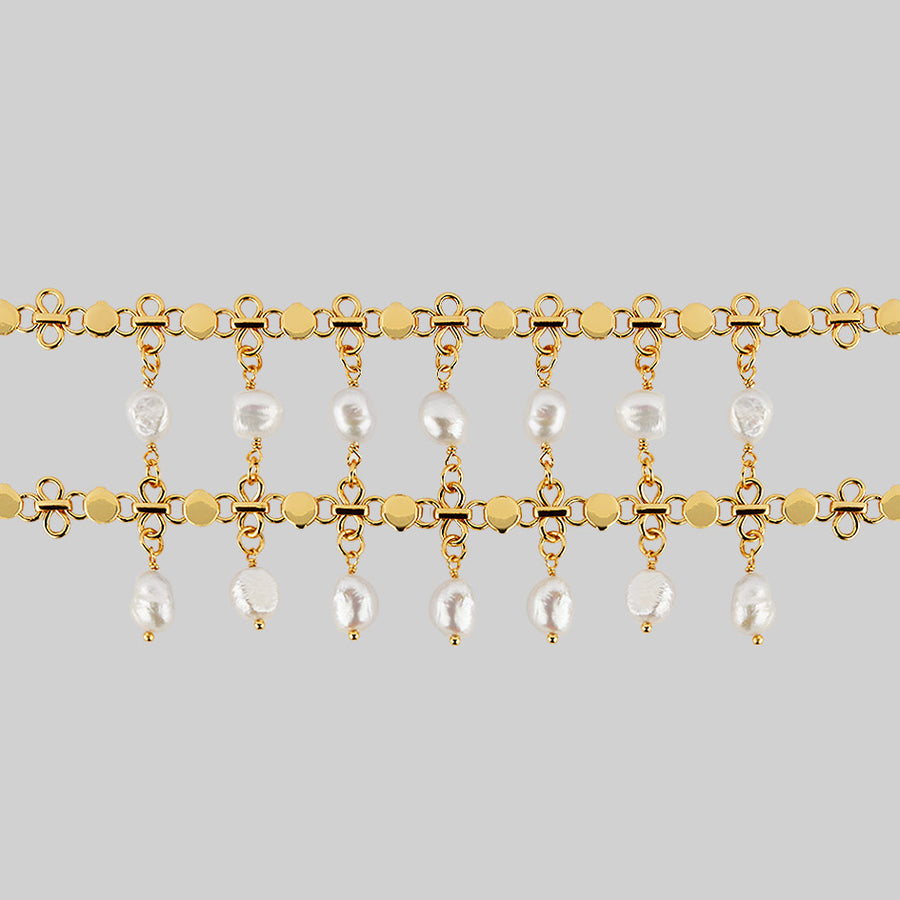 gold double chain choker with freshwater pearl drops