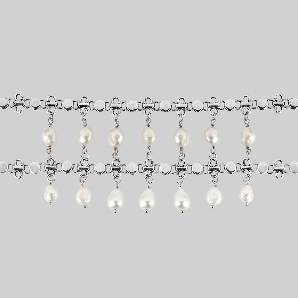 wide pearl drop double chain choker