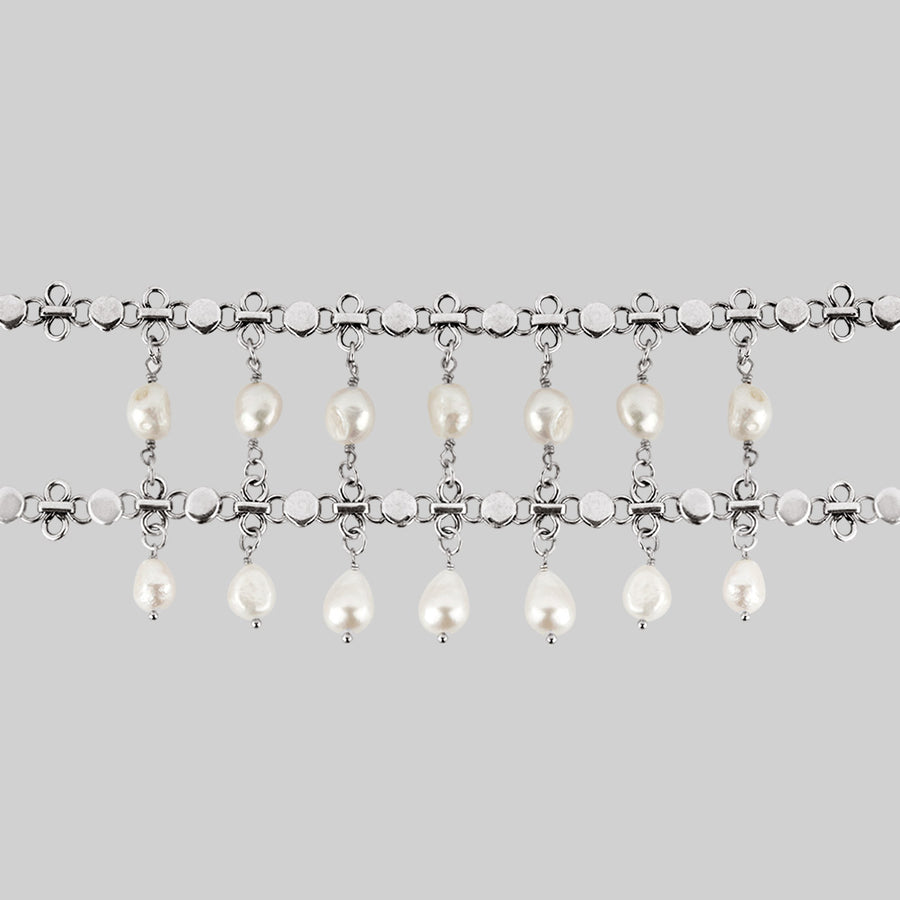 VALOUR. Double Chain Pearl Drop Choker - Silver