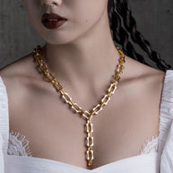 chunky lariat style gold played brass necklace