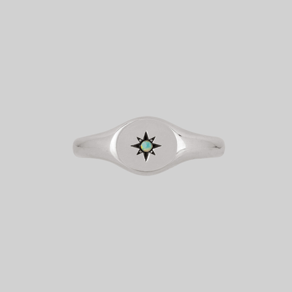 star set opal silver signet ring