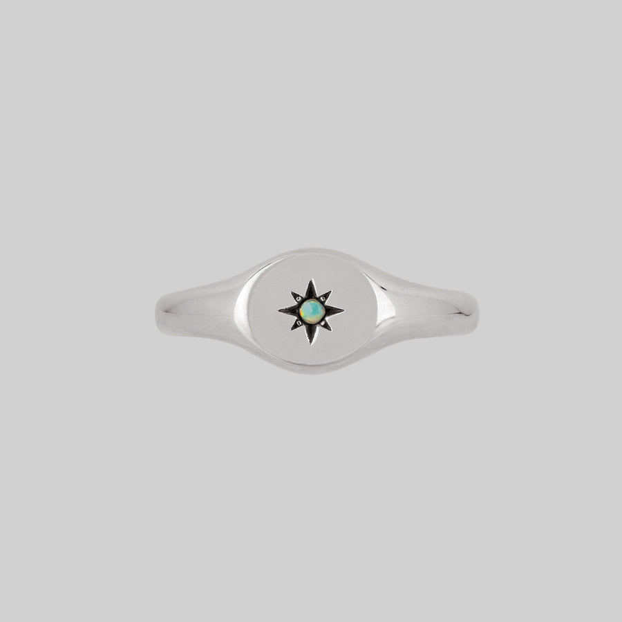 star set opal silver signet ring