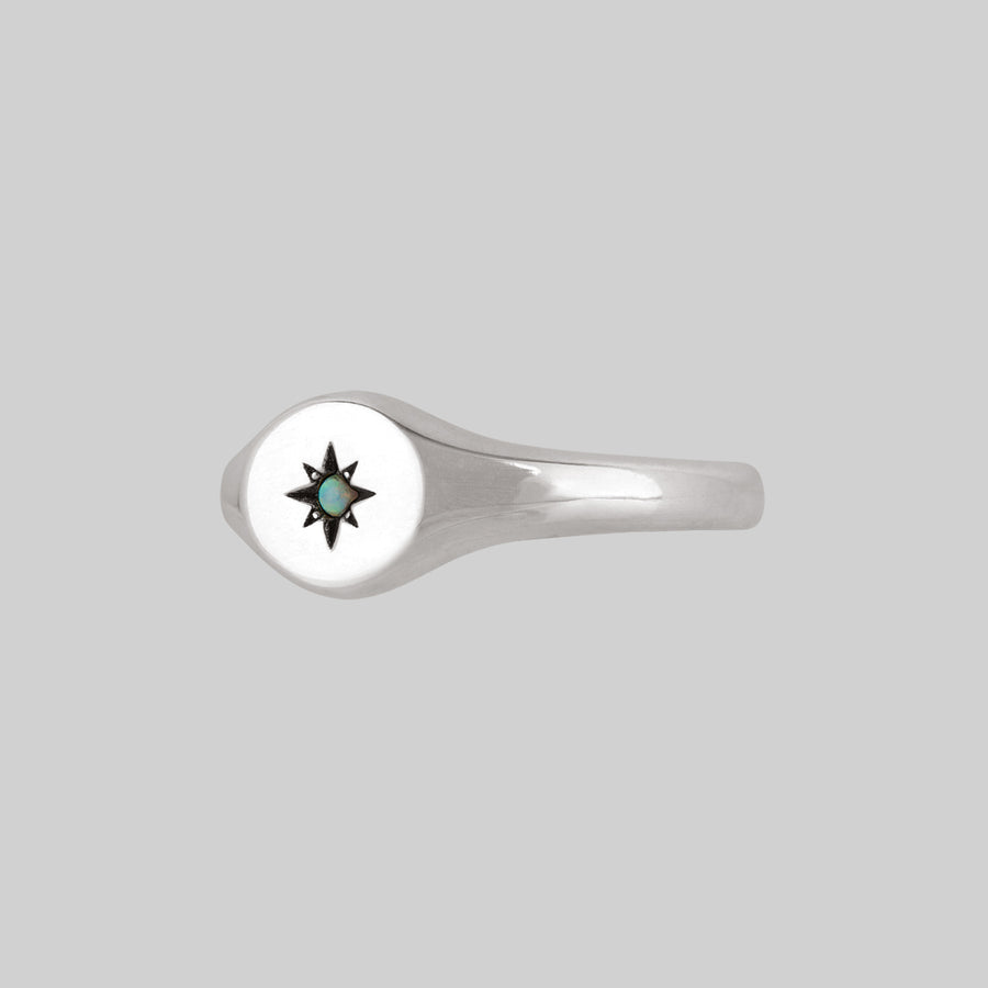 VICTORIA. Opal Signet Ring - Silver oval silver signet ring with star set opal