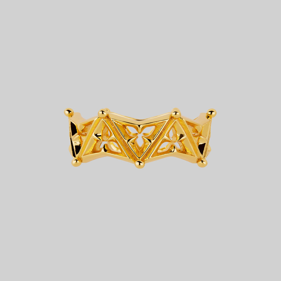 gothic trefoil ring band gold