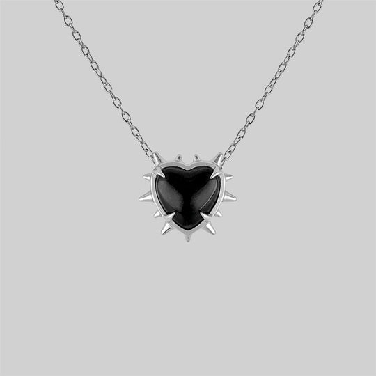 VOID. Spiked Black Glass Heart Necklace - Silver
