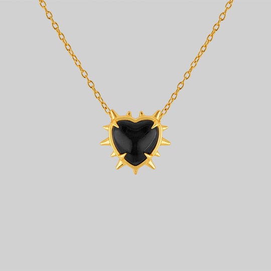 VOID. Spiked Black Glass Heart Necklace - Gold