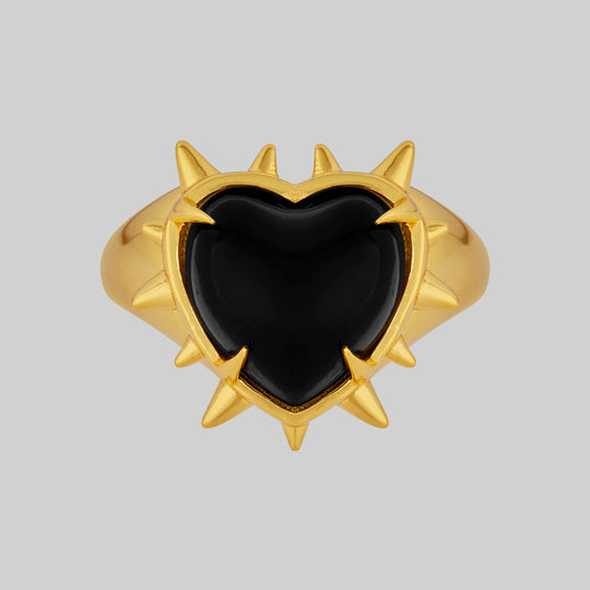 VOID. Spiked Black Glass Heart Ring - Gold