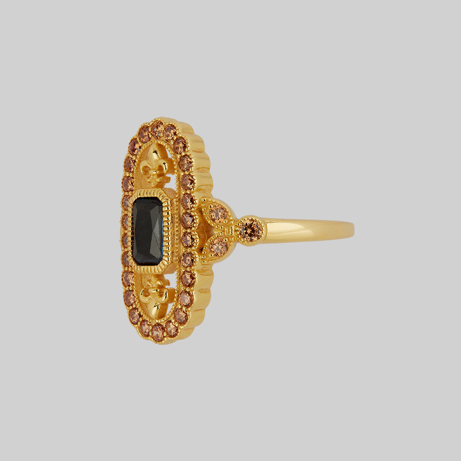VANYA. Vampesque Black Onyx Ring - Gold Sparkly CZ statement ring with onyx