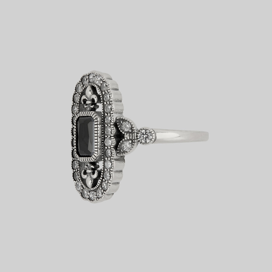 VANYA. Vampesque Black Onyx Ring - Silver royal CZ statement ring with black onyx in silver
