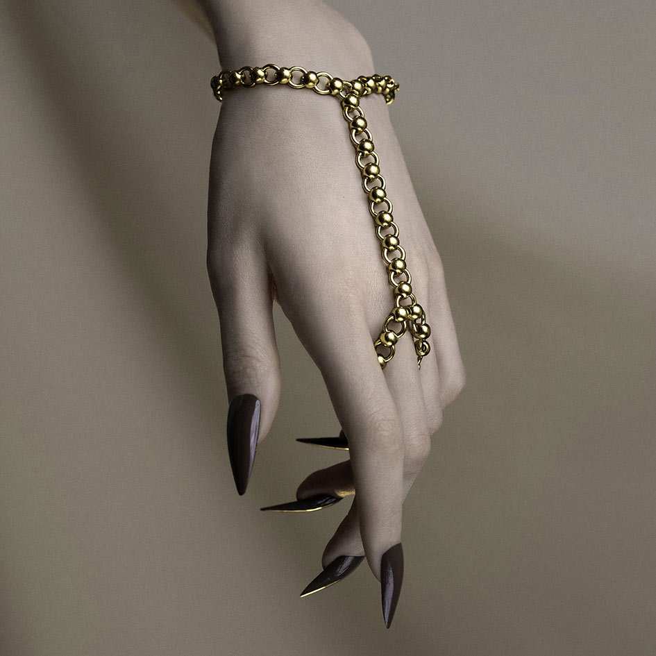 Vici chunky gold hand chain ornate gothic