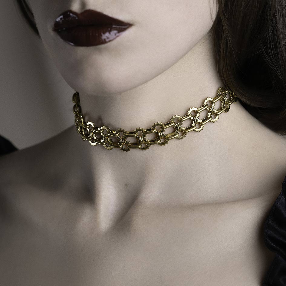 Gold gothic double chain collar choker