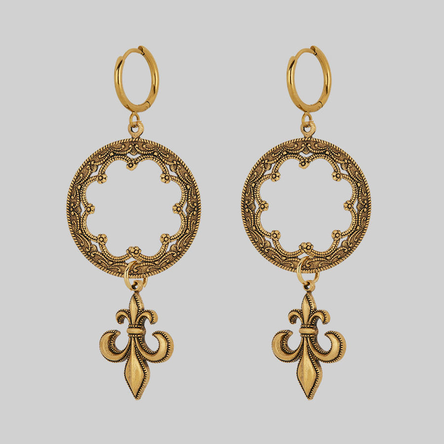 VOW. Gothic Fleur de Lis Hoop Earrings - Gold