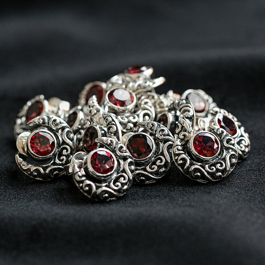 WISDOM. Silver Moon Crescent Earrings - Garnet red garnet variants earrings