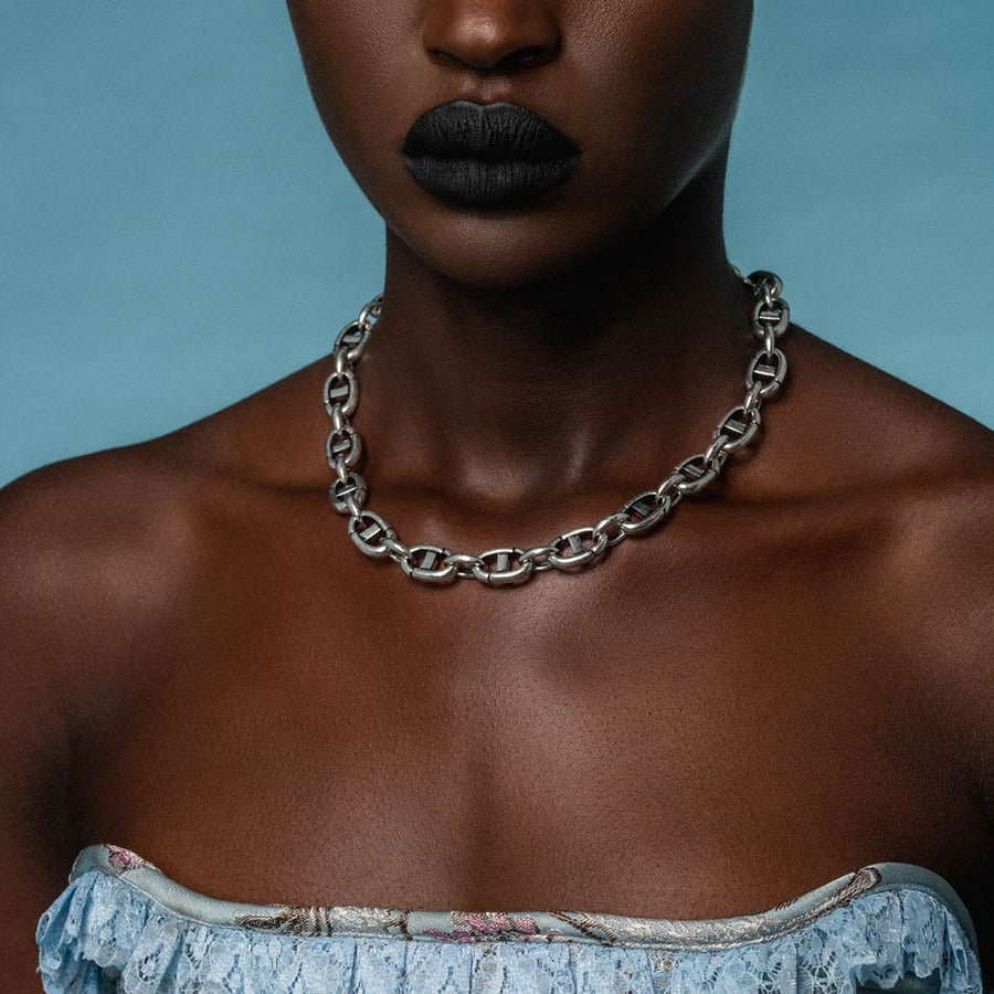 chunky ladder link chain necklace silver