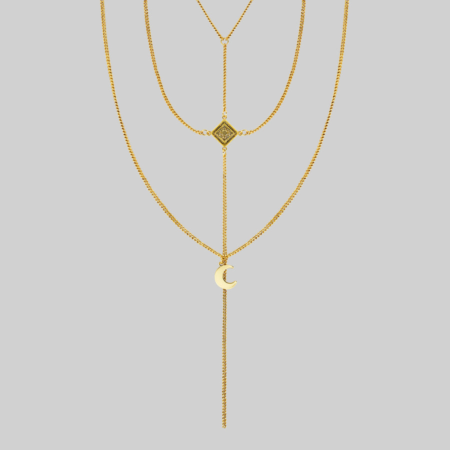 ZODIAC. Layered Moon Chain Choker - Gold